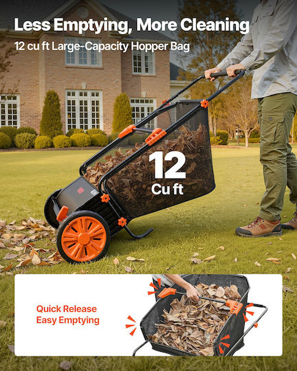 Vevor Manual Lawn Sweeper 76.2 Cm Leaves Grass Collection Bag 12 Cubic Feet Adjustable Brush Height Rubber Wheels Stscpqsqhs12jqdr0001v0