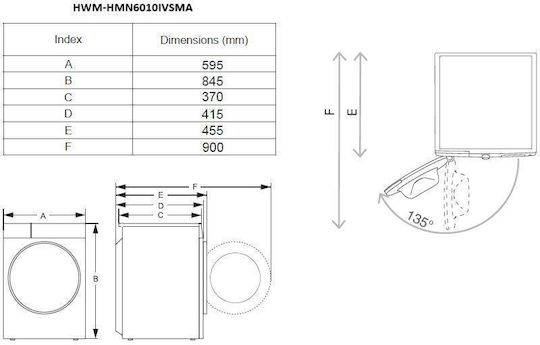Heinner Пералня 6 кг 1000 Оборота HWM-HMN6010IVSMA