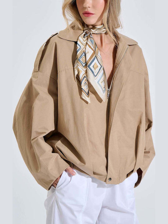 Women's Bomber Jacket Beige 20-060168-0-Beige S/M