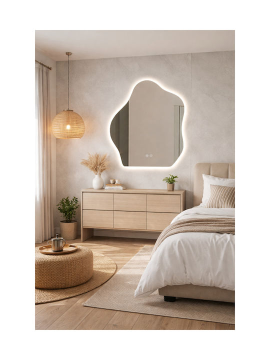 Futura Oglindă de Perete cu Alb Ramă din & Iluminare LED 80x70cm 1buc
