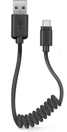 SBS Spirale USB 2.0 Kabel USB-C männlich - USB-A Schwarz 0.5m