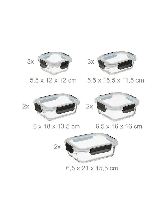 Relaxdays Set Cutii De Prânz Din Sticlă Negre 6.5x15.5cm 12 Bucăți
