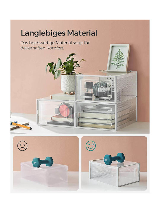 Songmics Set of 8 Shoe Storage Boxes White Transparent Lsp066w08