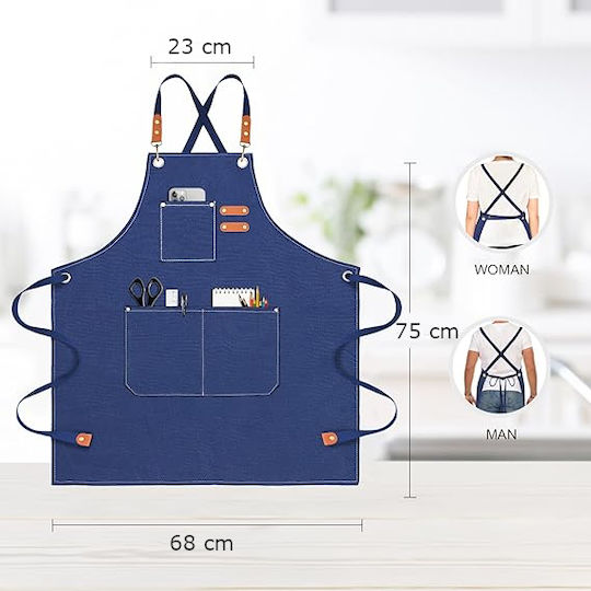 Adiavroxo (Work Aprons & Sleeves) Barista / Bartender / Waiter Apron Blue