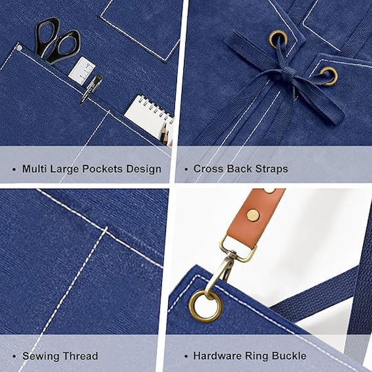 Adiavroxo (Work Aprons & Sleeves) Barista / Bartender / Waiter Apron Blue