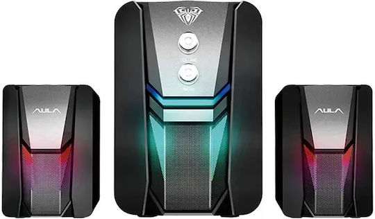 Aula N-189 Ηχεία Υπολογιστή 2.1 με RGB Φωτισμό και Ισχύ 5W σε Μαύρο Χρώμα