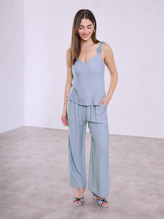 Celestino Set Top Women's Palazzo Trousers Sky Blue