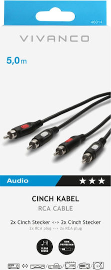 Vivanco Кабел 2x RCA мъжки - 2x RCA мъжки 5м 46014