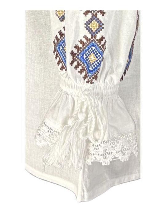 Bluza Damă Bumbac Mânecă Lungă Alb/Maro