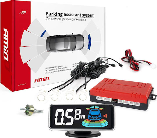 AMiO Car Parking System Back with Screen / Buzzer and 4 Sensors 21.5mm in White Color