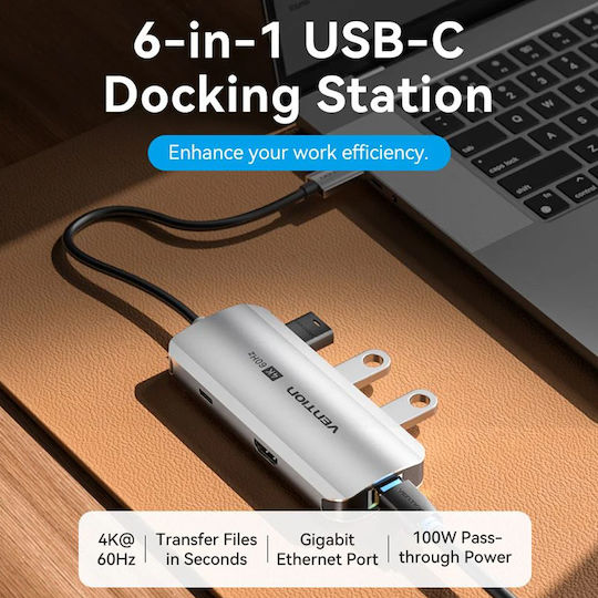 Vention USB-C Docking Station with HDMI 4K PD Gray (TOFHB)