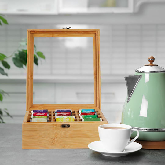 Relaxdays Caseta Pentru Ceai Cu Capac Din Lemn Bej 26.5x9.5x28.5cm