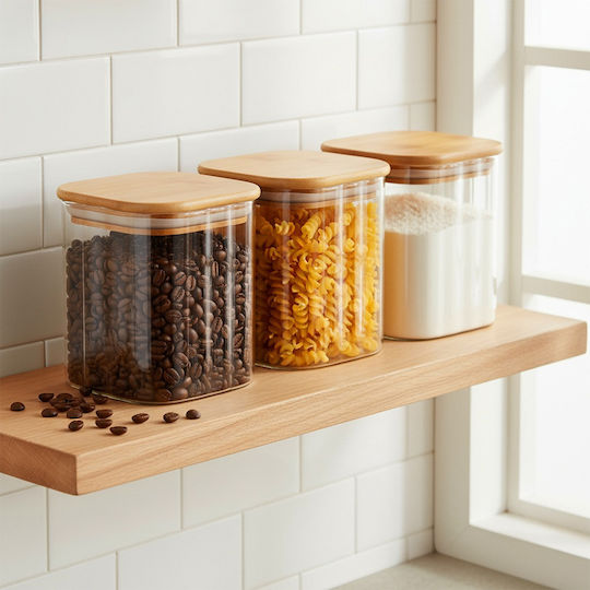 Vilde Set of 3 Glass Jars for Coffee Pasta Cereals with Lid Brown 750ml