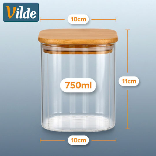 Vilde Set of 3 Glass Jars for Coffee Pasta Cereals with Lid Brown 750ml