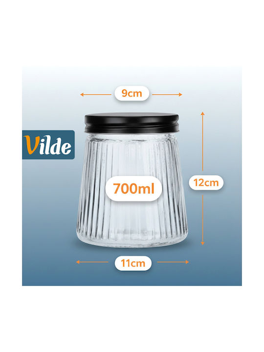 Vilde Set of 3 Jars for Coffee Pasta Cereals with Lid Glass Black 700ml