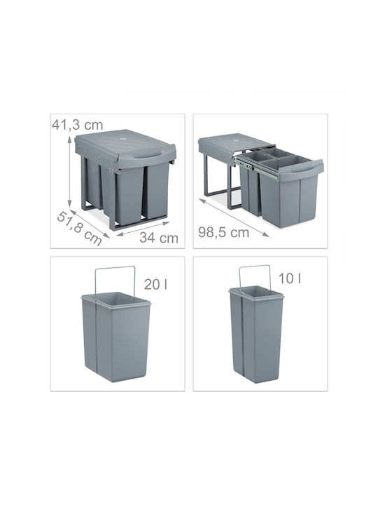 Relaxdays Coș De Gunoi Pentru Dulap Plastic Gri 20lt