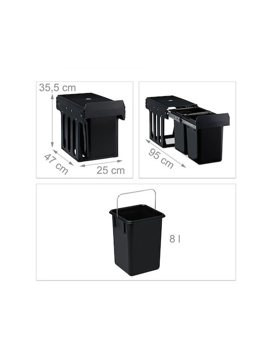 Relaxdays Coș De Gunoi Pentru Dulap Din Plastic Negru 8lt