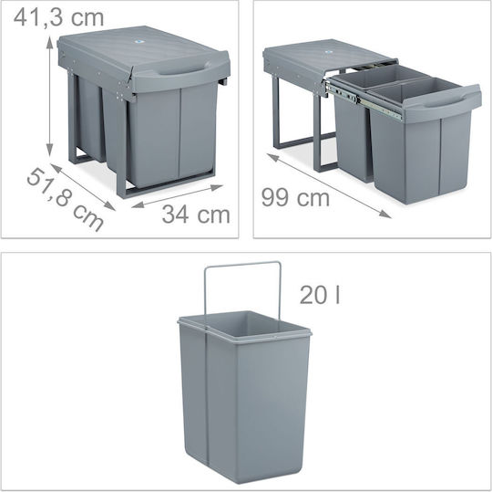 Relaxdays Coș De Gunoi Pentru Dulap Plastic Gri 20lt