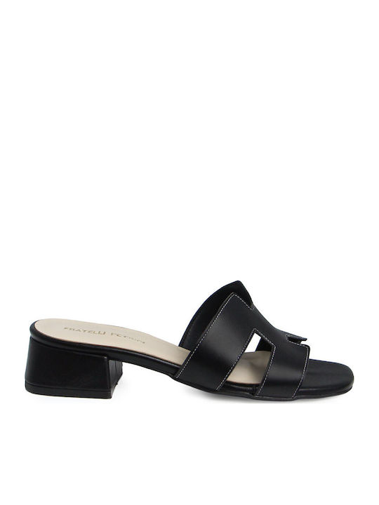 Leather Mules With Low Heel In Black Colour K2535 001