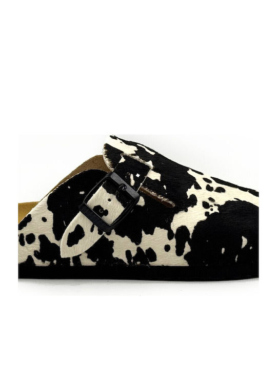 Afelpado Ανατομικές Suede Σαμπό Γυναικείες Παντόφλες Animal Print Black