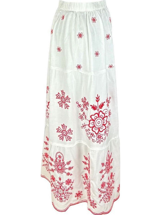 Fustă Floral Alb/Burgundy Roșu