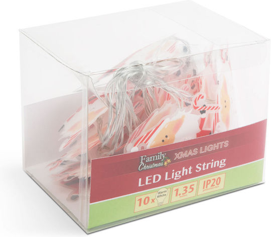 10 LED Лампички 1.35м Топло Бели На Батерия В Лента
