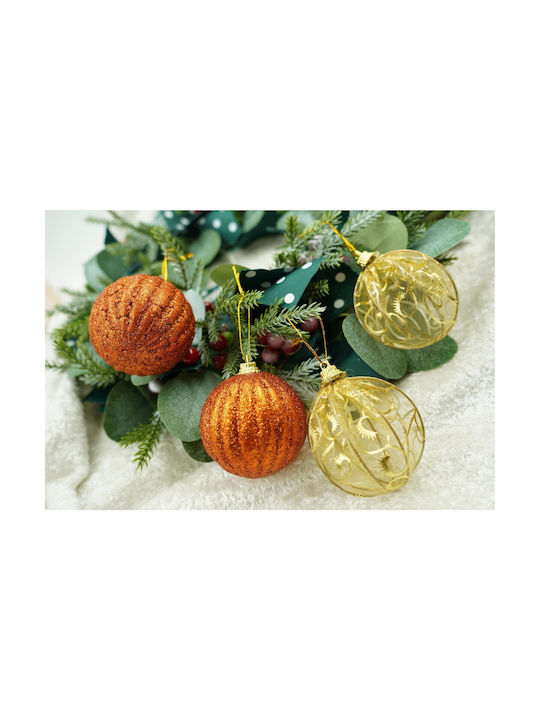 Set 12 Ornamente De Crăciun Pentru Brad Alista Home Tip Glob Cupru Aurit Din Polistiren Cu Finisaj Sclipici Cutie 6 Cm Adâncime X 23 Cm Lungime X 18 Cm Înălțime