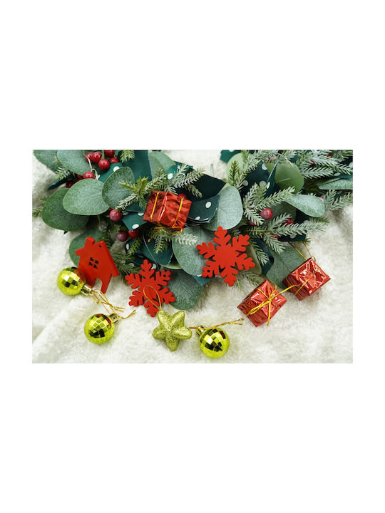Set 24 Ornamente De Crăciun Pentru Brad Tip Glob Roșii Aurii Din Polistiren Cu Sclipici Finisaj Cutie 3 Cm Adâncime X 20 Cm Lungime X 14 Cm Înălțime