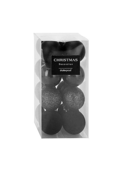 Black Unbreakable Christmas Tree Baubles 5 Cm 16 Pcs