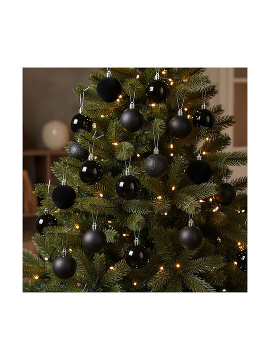 Black Unbreakable Christmas Tree Baubles 5 Cm 16 Pcs