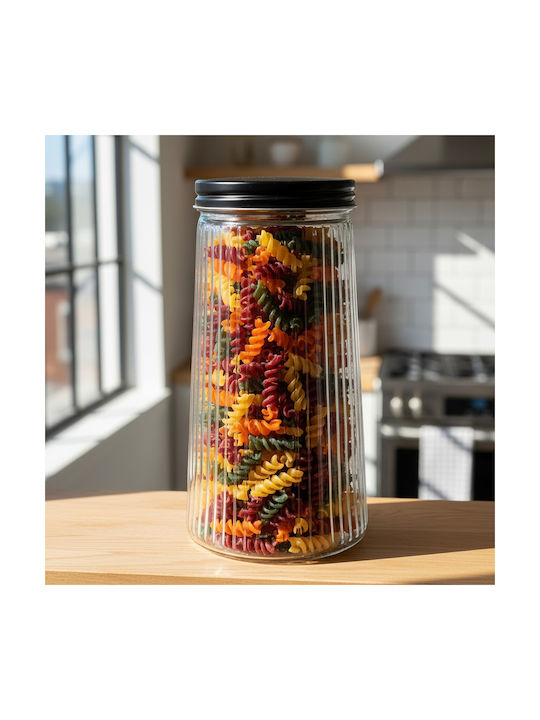 Vilde Set 3Stücke Lebensmittelgläser für Kaffee Nudeln Getreide mit Deckel Glas Schwarz 1400ml