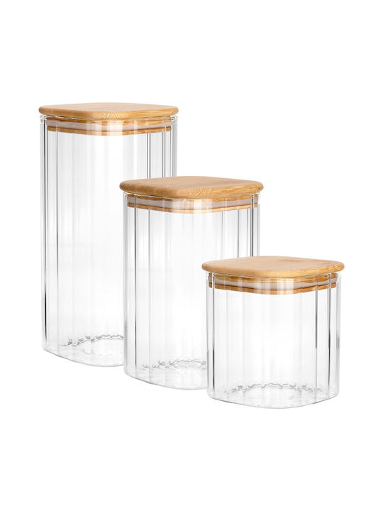 Vilde Set 3 Bucăți Vaze Pentru Cafea / Paste / Cereale Cu Capac Sticlă Maro 1600ml 3 Bucăți