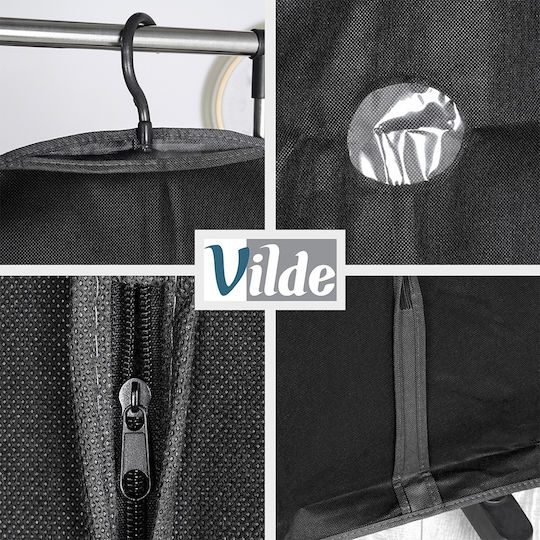 Vilde Текстилна Висяща Калъфка За Съхранение На Костюми / Рокли В Черен Цвят 60x150cm 6 Броя