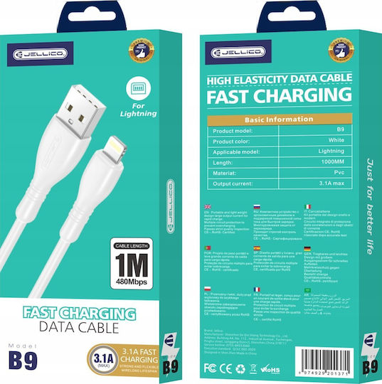 Jellico Cablu USB-A la Lightning Alb 1m