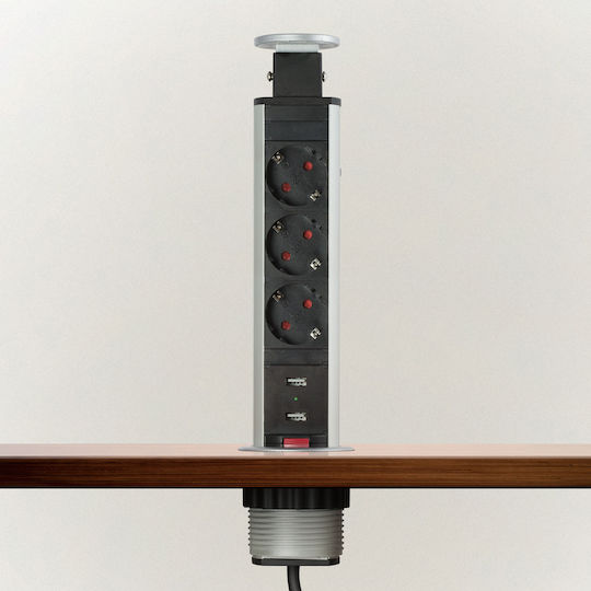 Alista Home Πολύπριζο 3 Θέσεων με USB-A και Καλώδιο 1.5m Ασημί