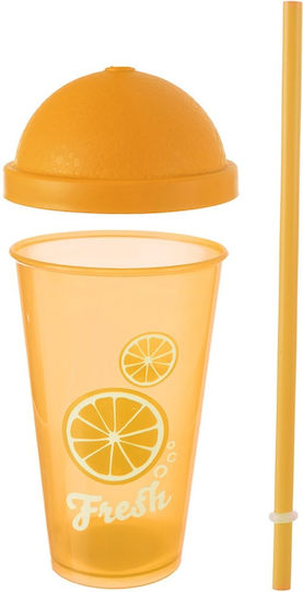 Orion Pahar Pentru Apă Cocteiluri Din Plastic Portocaliu Cu Pai 450ml