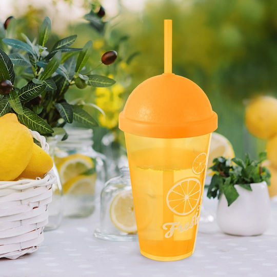 Orion Pahar Pentru Apă Cocteiluri Din Plastic Portocaliu Cu Pai 450ml
