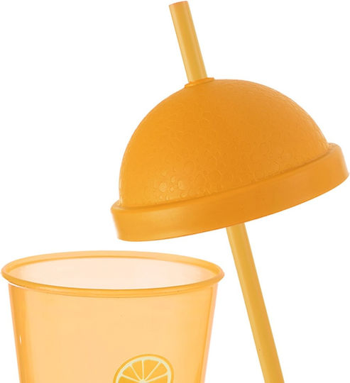 Orion Pahar Pentru Apă Cocteiluri Din Plastic Portocaliu Cu Pai 450ml