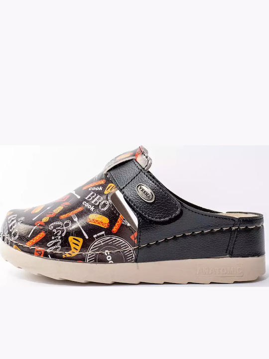 My Way Shoes Women's Leather Anatomic Black Clogs