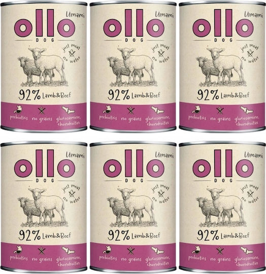 Ollo Nasses Hundefutter mit Lamm, Rindfleisch, Fleisch, Zucchini und Kürbis 6x850gr
