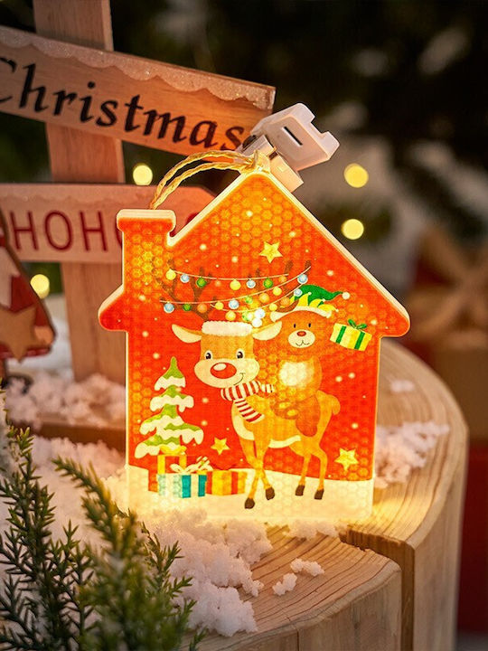 Decorațiune Luminoasă Alb Cald De Crăciun În Formă De Casă 11.5 X 9.7 Cm Agățătoare Ren
