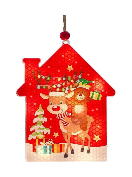 Decorațiune Luminoasă Alb Cald De Crăciun În Formă De Casă 11.5 X 9.7 Cm Agățătoare Ren