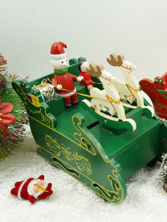 Cutie Muzicală Decorată Sania lui Moș Crăciun Verde Din Lemn 16 Cm X 18,5 Cm Pentru Interior Alista Home