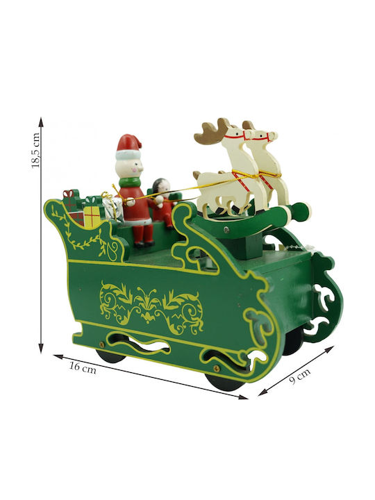 Cutie Muzicală Decorată Sania lui Moș Crăciun Verde Din Lemn 16 Cm X 18,5 Cm Pentru Interior Alista Home