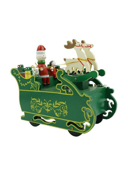 Cutie Muzicală Decorată Sania lui Moș Crăciun Verde Din Lemn 16 Cm X 18,5 Cm Pentru Interior Alista Home