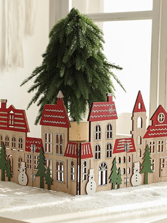 Decorațiune De Crăciun Model Sat De Crăciun Flippy Copac Stil European Pliabil Lemn 57 X 20 Cm Maro Roșu Natural