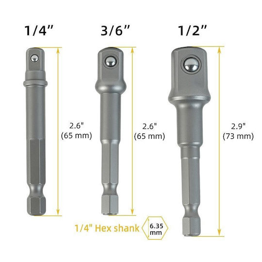 Set Adaptoare de Impact Pentru Chei Tubulare 1/4" 3/8" 1/2"