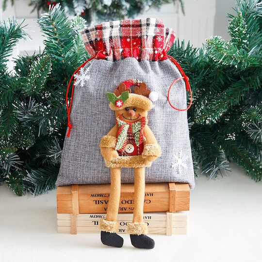 Christmas Gift Textile Bag Flippy Reindeer Design 30x25 Cm Gray