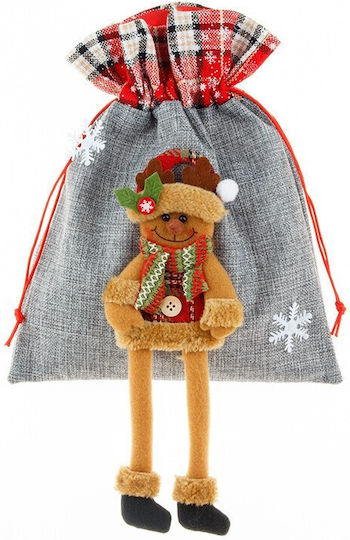 Christmas Gift Textile Bag Flippy Reindeer Design 30x25 Cm Gray