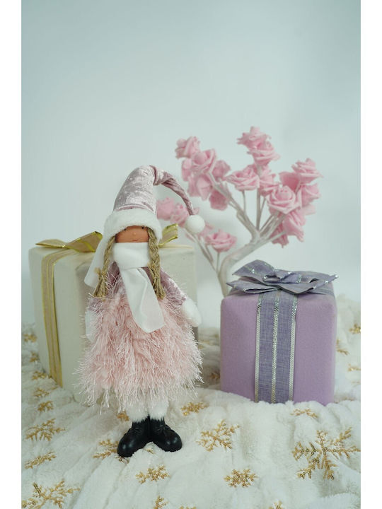 Ornament Păpușă De Crăciun Alista Home Roz Alb Textil 44 Cm